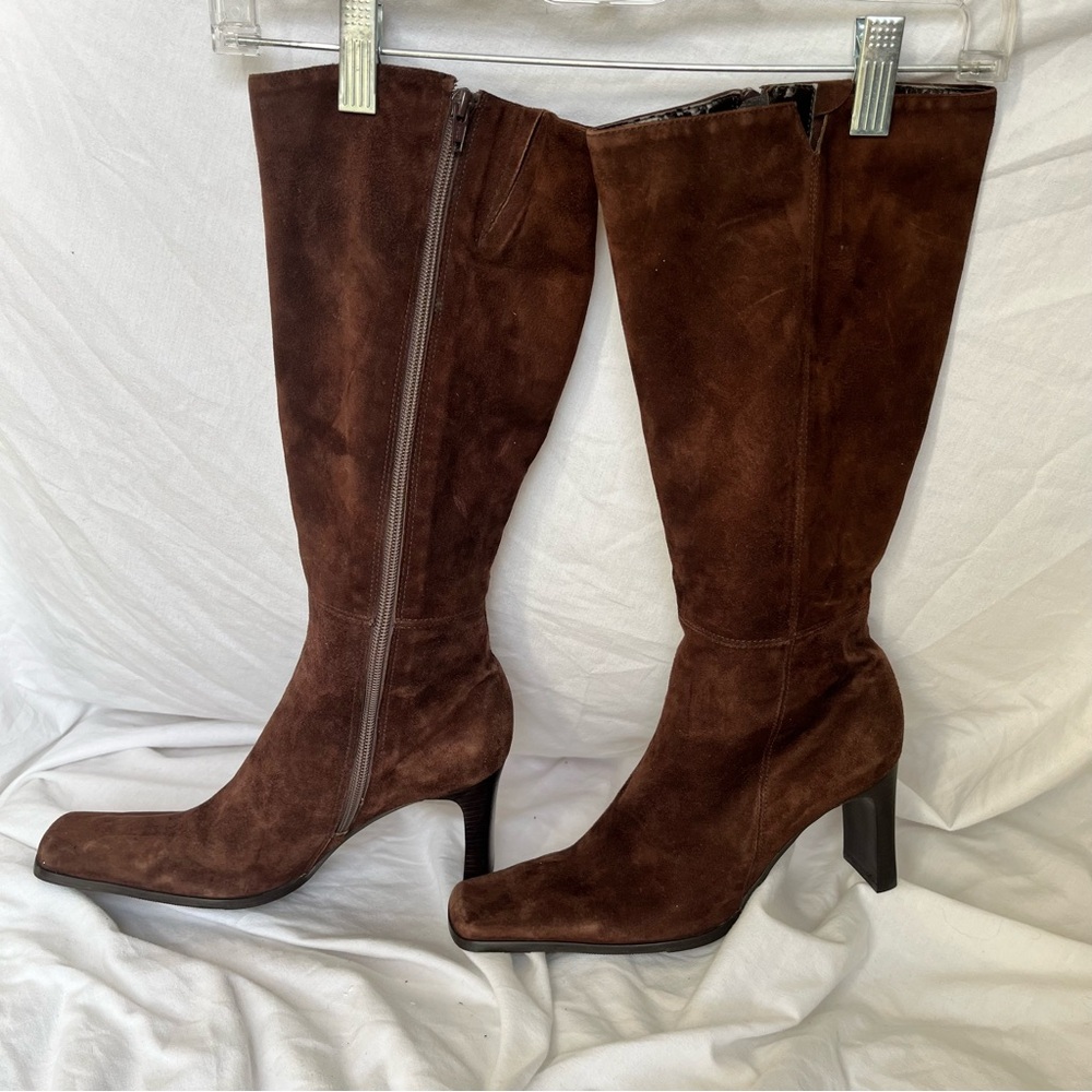 Nine West Dark Brown Suede Knee-High Heeled Boots